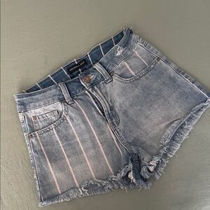 Blue Jean Shorts with soft red Stripes